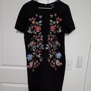 Chelsea & Theodore Black Dress with Colorful Floral Embroidery